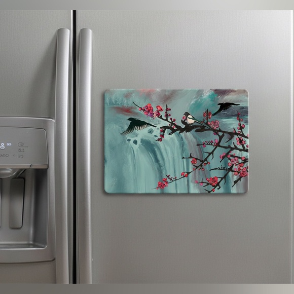 Gyhippsy Flair Jewelry & Arts Other - 4.5x5 My Magnet Painting of Chinese Plum Blossoms & birds in teal & pink